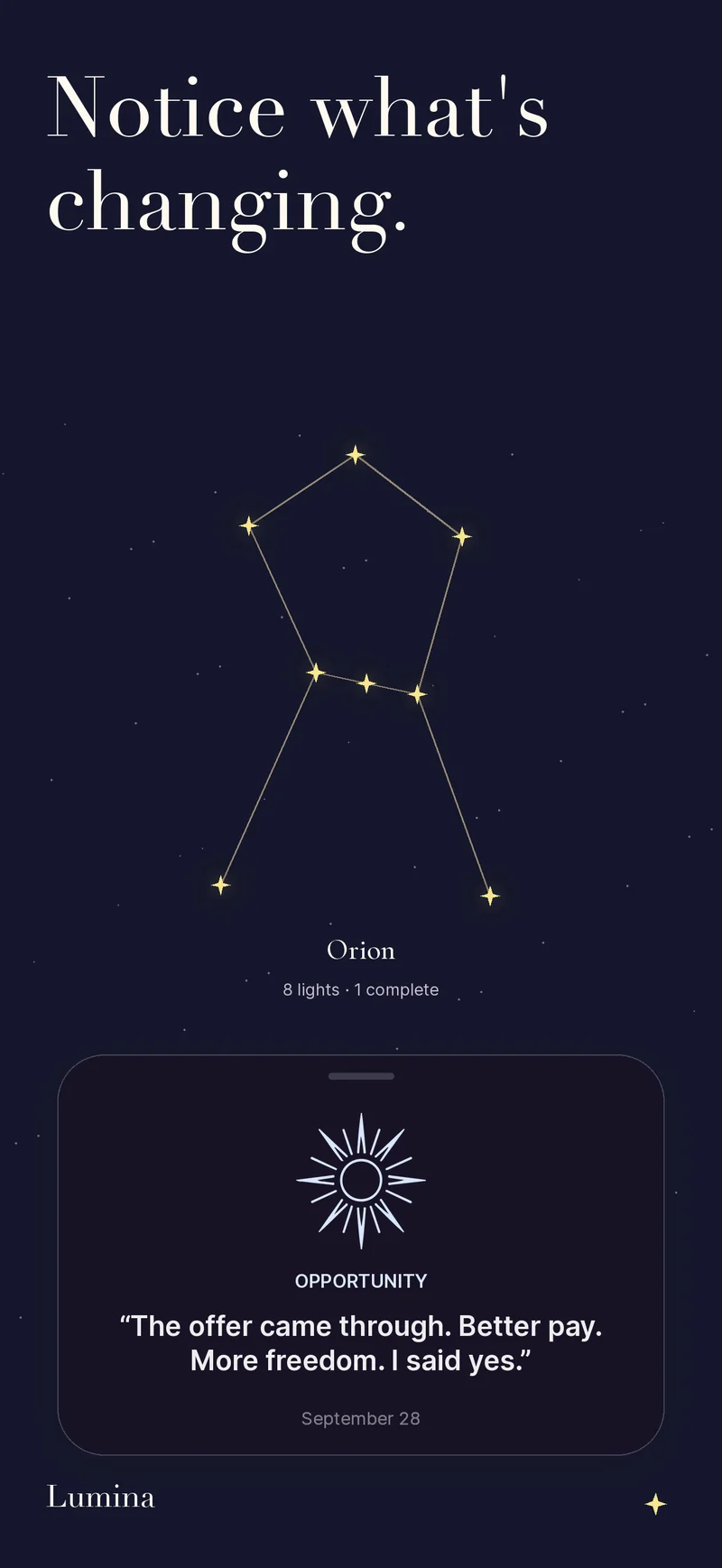 A constellation of saved moments in Lumina