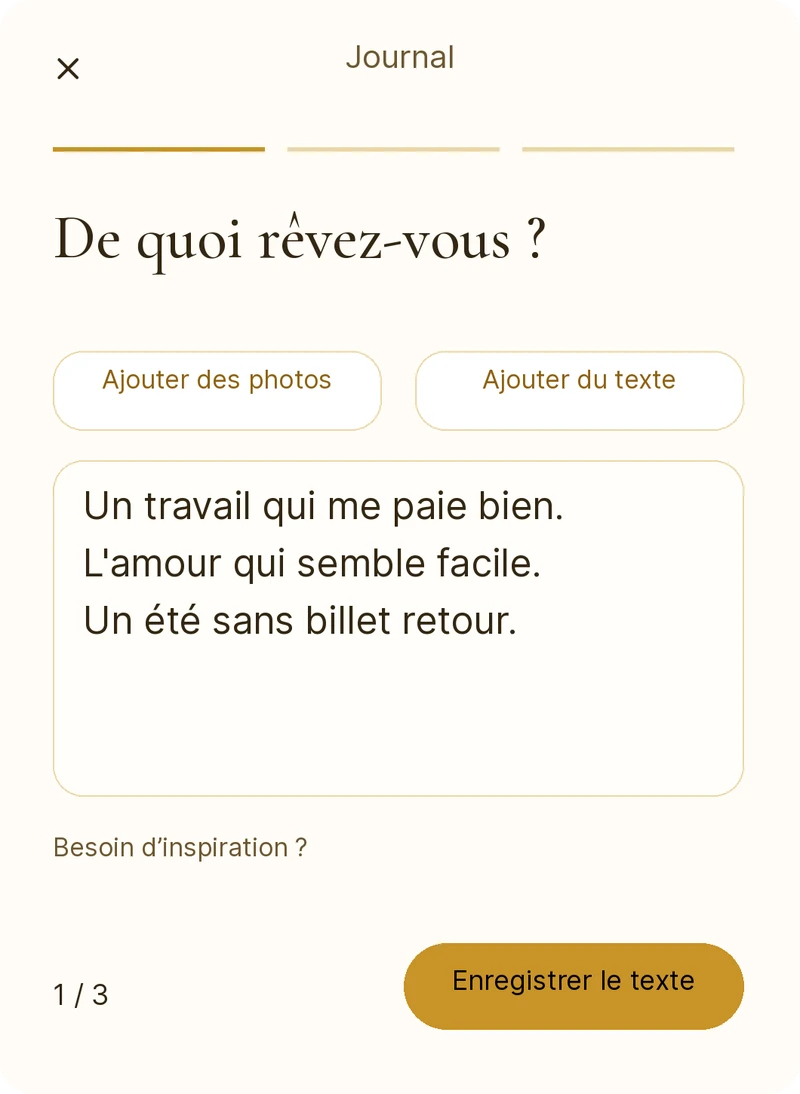 Écrire une réflexion sur la vie de ses rêves dans else