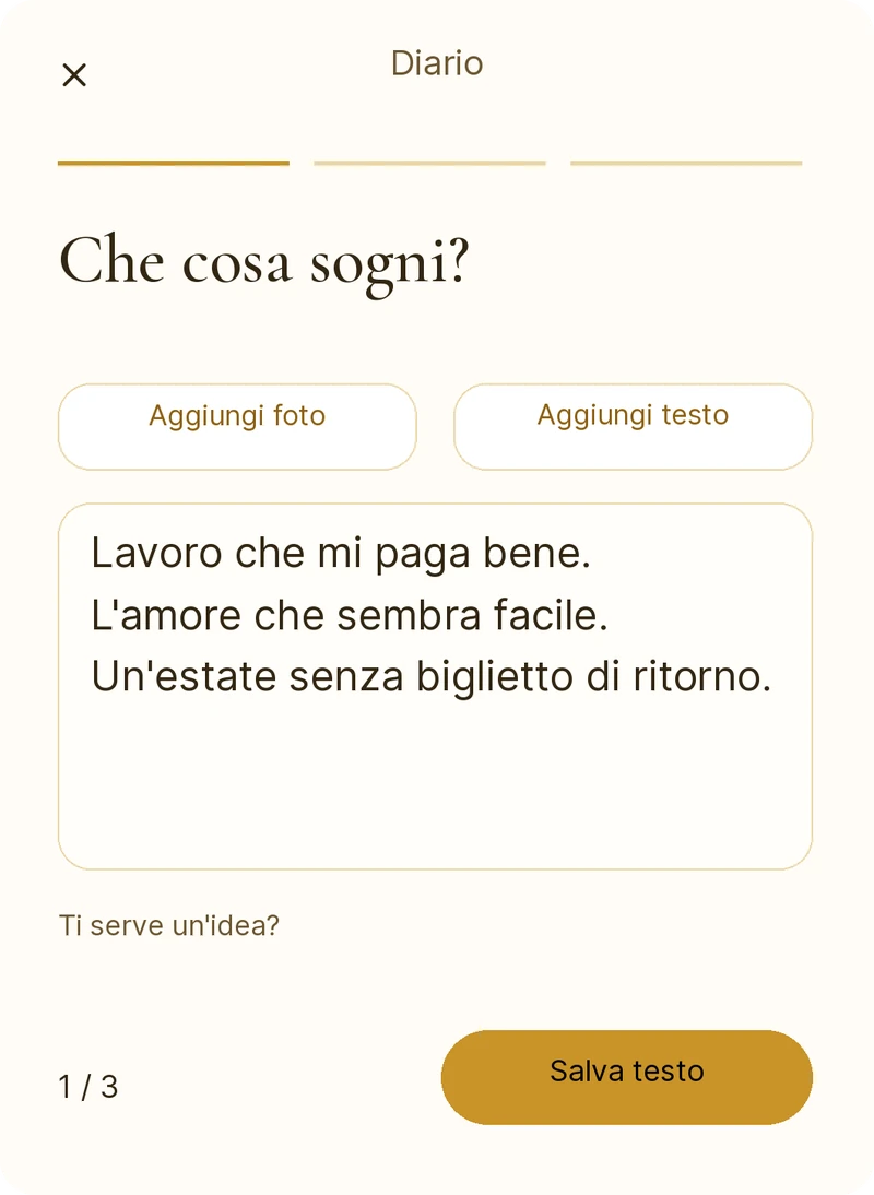 Scrittura di una riflessione sulla vita dei propri sogni in else